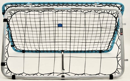 The Crazy Catch Professional Double Trouble by Crazy Catch is a rectangular rebound net for large ball sports training, featuring a durable white frame, black netting, and a smaller central area for precision practice.