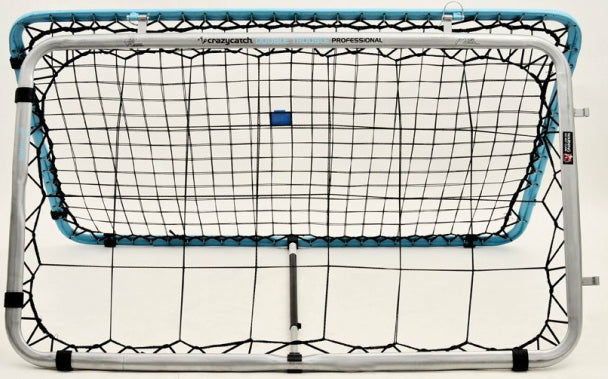 The Crazy Catch Professional Double Trouble by Crazy Catch is a rectangular rebound net for large ball sports training, featuring a durable white frame, black netting, and a smaller central area for precision practice.
