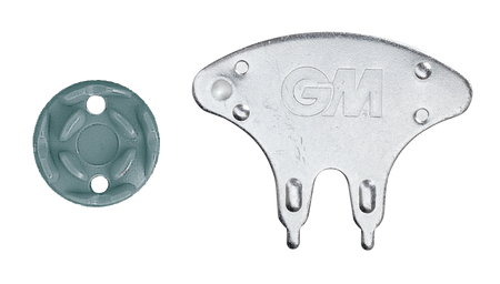 A round, light blue-gray plastic clip and a silver GM spanner are included in the Gunn & Moore Cricket Soft Studs (20) With Spanner set—ideal for adjusting or replacing cricket soft studs.