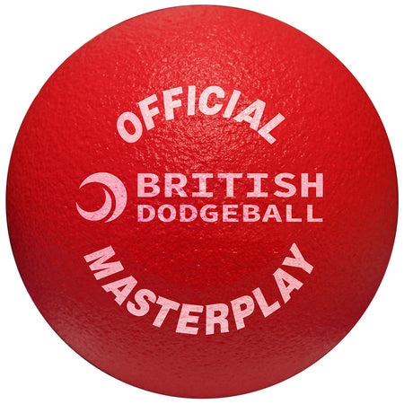 The Official British Dodgeball Foam Dodgeball - Pack of 20 (Red) by British Dodgeball features bold white branding, is UKDBA approved, and has a wipe-clean surface for easy maintenance after games.