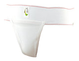 The Kookaburra Jock Strap by Kookaburra is a white athletic jockstrap with a wide elastic waistband and a front logo patch. Made from soft cotton, its contoured pouch offers supportive, all-day comfort.