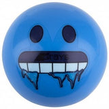 The Grays Emoji Hockey Ball (2021) by Martin Berrill Sports is a blue hockey ball with a cartoon face, large black eyes, and a wide mouth with “Grays” on the teeth—ideal as an emoji hockey ball or for unique practice sessions.
