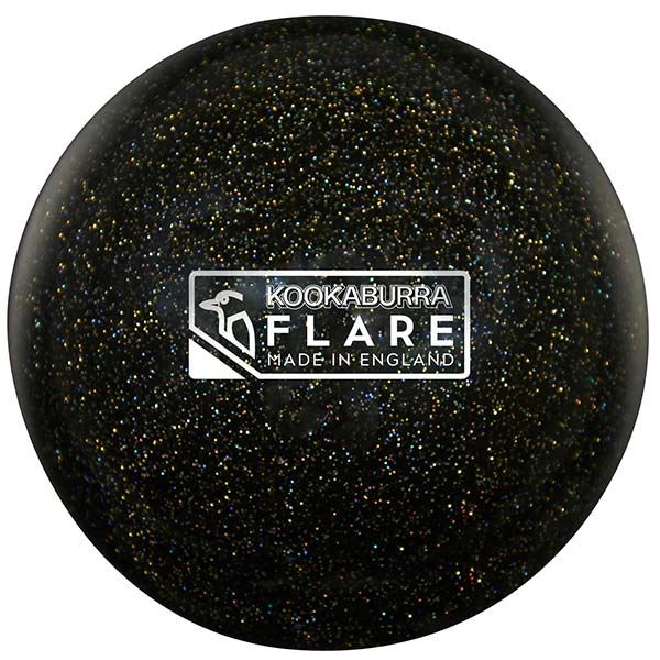 A black Kookaburra Flare Hockey Ball with glitter, “Made in England,” and a small bird graphic—ideal for Kookaburra fans or anyone looking for a unique collectible hockey training ball.
