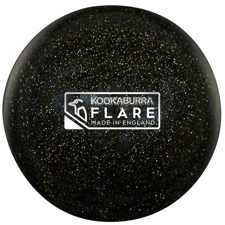 A black Kookaburra Flare Hockey Ball with glitter, “Made in England,” and a small bird graphic—ideal for Kookaburra fans or anyone looking for a unique collectible hockey training ball.