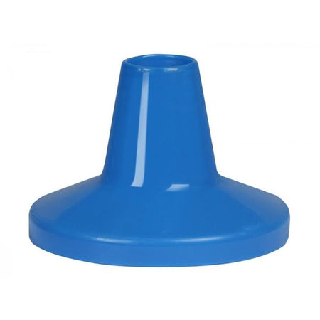 The Hunts County Flik Batting Tee (Blue) by Hunts County features a blue, cone-shaped plastic design with a wide, flat base—perfect for coaching drills. Shown against a white background.