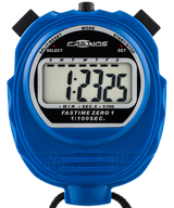 The blue Fastime 01 Stopwatch by Fastime displays 1 hour, 23 minutes, and 25 seconds. It features black buttons for Split/Reset, Mode, and Start/Stop—perfect for cumulative split time or single event timing.
