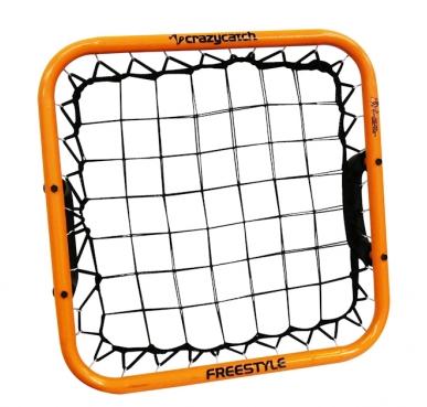 The Crazy Catch Freestyle by Crazy Catch is a square rebound net with an orange frame and black net, featuring a side handle for easy holding and maneuvering—ideal for training games.