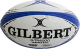 A navy Gilbert G-TR4000 Rugby Ball, size 5, features Tri Grip Technology and printed branding/specs on the surface.
