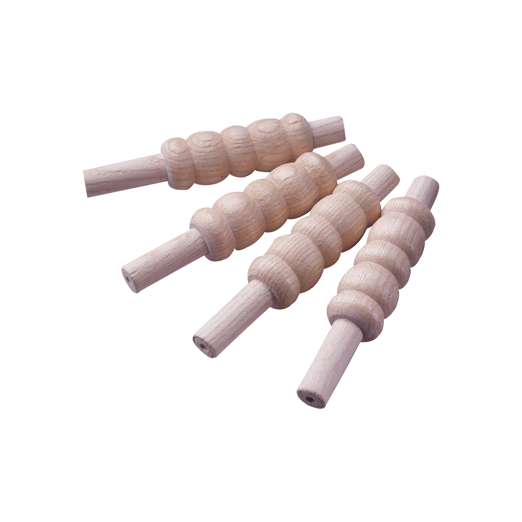 Four Kookaburra Pro Bails by Kookaburra, featuring premium quality construction, are arranged diagonally on a plain white background.