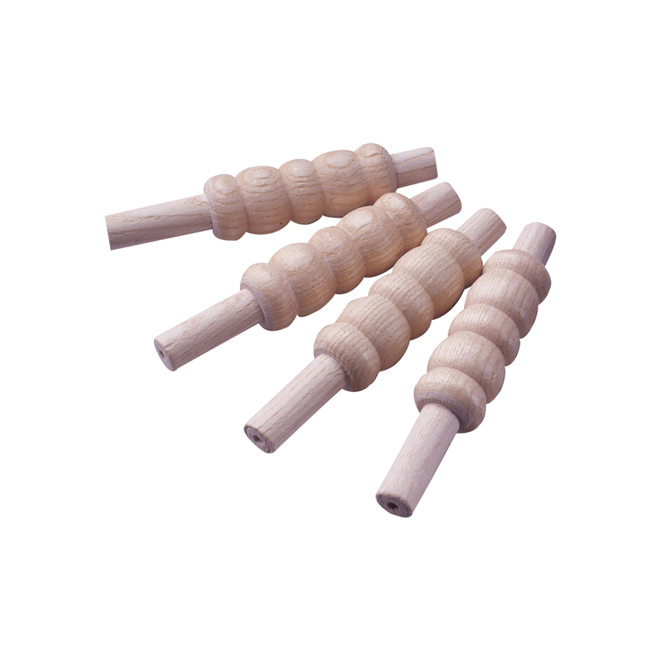 Four Kookaburra Pro Bails by Kookaburra, featuring premium quality construction, are arranged diagonally on a plain white background.