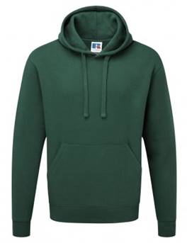 The Martin Berrill Sports Overbury CC Leisure Hoody is a plain dark green sweatshirt with a front pocket and drawstrings, shown on a plain white background.