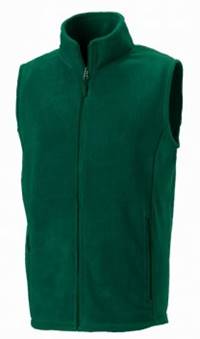 The Overbury CC Sleeveless Leisure Fleece by Martin Berrill Sports is a green vest with a full front zip and two side pockets, shown against a plain white background.