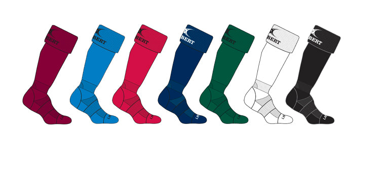 The Gilbert Kryten II Socks by Gilbert in black feature a cushioned sole, logo, and the word DESERT near the top cuff.