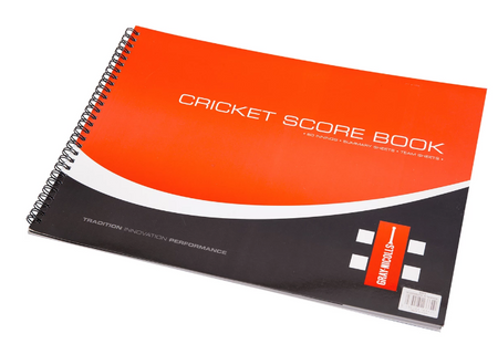 The Gray Nicolls 112 Innings Scorebook is a spiral-bound book with a red, white, and black cover. It’s ideal for recording detailed scores during cricket matches and features CRICKET SCORE BOOK and GRAY-NICOLLS on the front.
