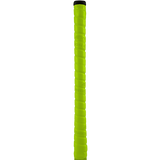 The Grays Cushion Grip by Grays in Fluo Yellow has a textured surface with horizontal ridges and a spiral pattern for ultra non-slip sports control. A black band enhances vibration dampening, ensuring a secure, comfortable grip.