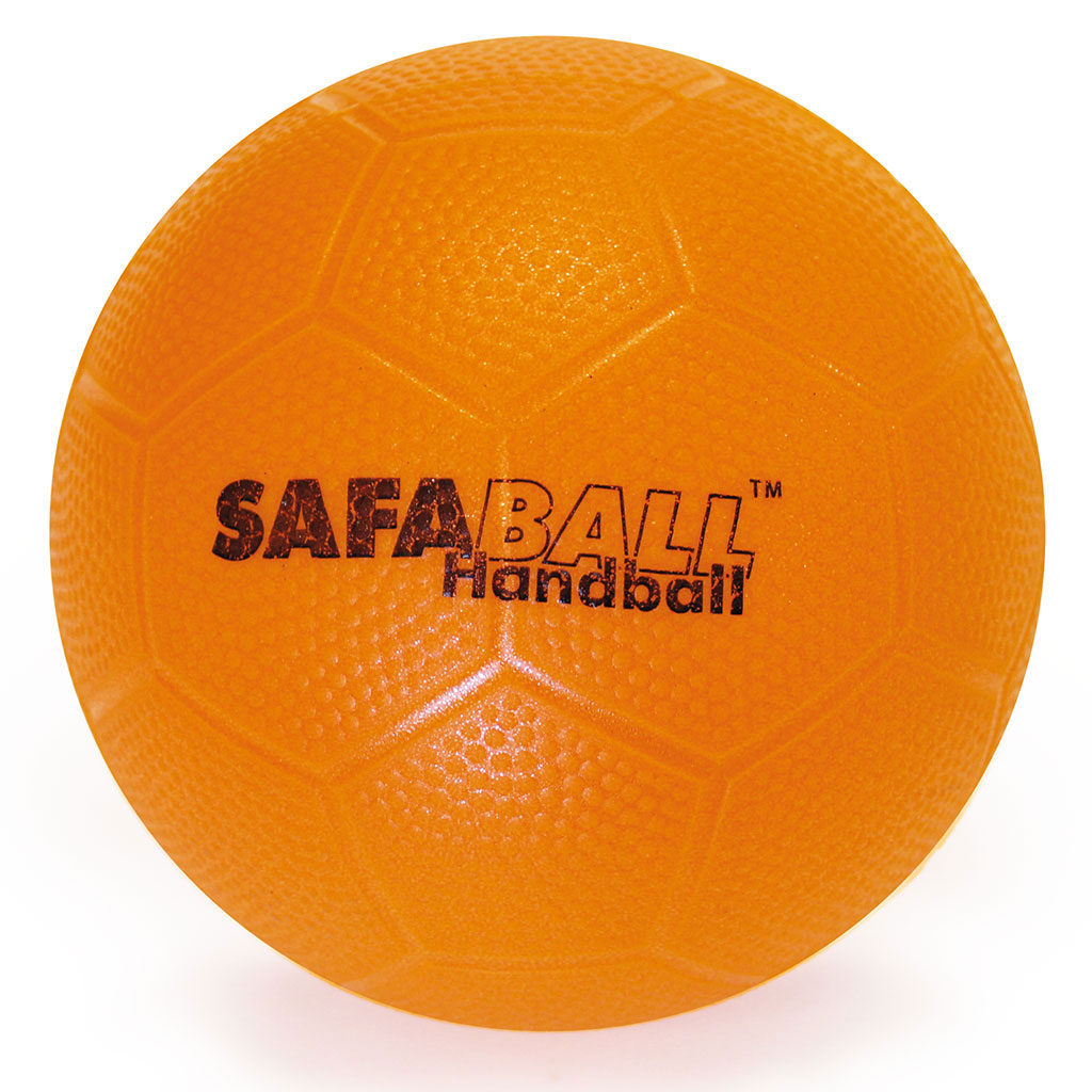 The Mastersport Safaball Soft Touch Handball features an orange textured surface with "SAFABALL Handball" printed in black, displayed against a white background.