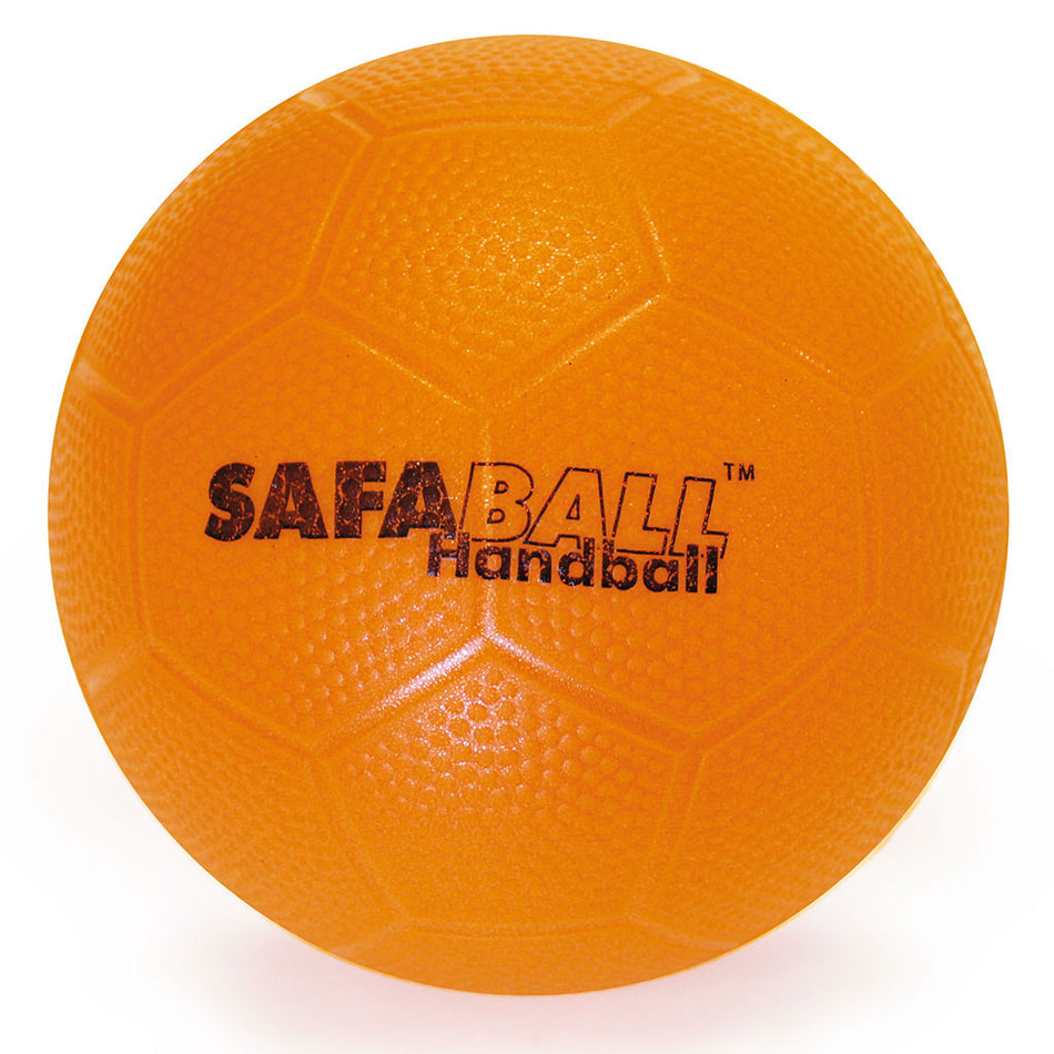 The Mastersport Safaball Soft Touch Handball features an orange textured surface with "SAFABALL Handball" printed in black, displayed against a white background.