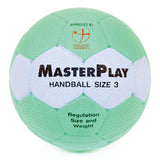 The Mastersport Handball by Mastersport features a green and white design, "Handball Size 3," "Regulation Size and Weight," the England Handball logo, and "Approved by England Handball"—ideal for educational handball use.