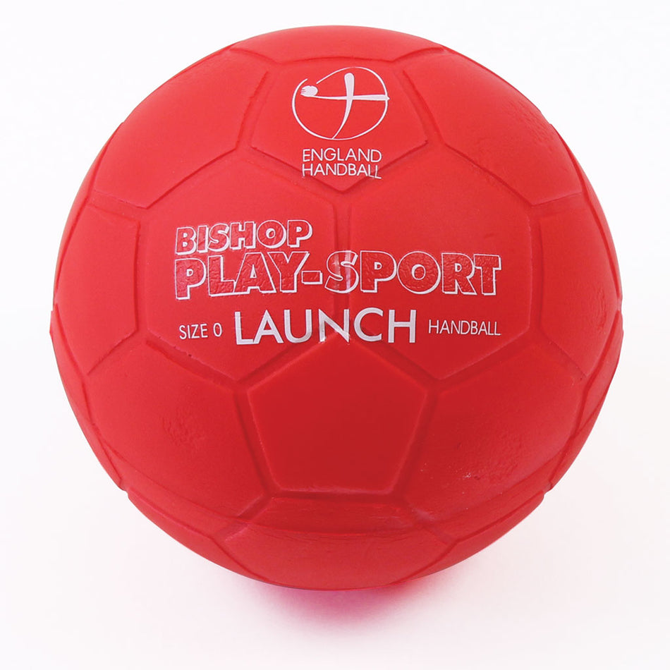 The Mastersport Launch Handball Set of 4 features red starter balls with a hexagonal pattern and white text. Approved by the England Handball Association, they are ideal for beginners.