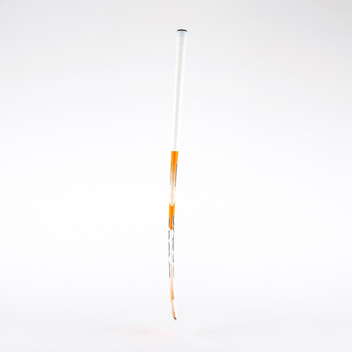 The Grays 850i Probow Indoor Wooden Hockey Stick by Grays stands vertically against a plain white background, its clean lines evoking the sleek design of a fencing sword with a white grip and orange guard.
