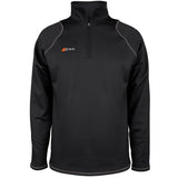 The Grays Mens Questa Fleece is a black, long-sleeved performance pullover with a quarter-zip front, gray seam piping, and a small Grays logo on the left chest.