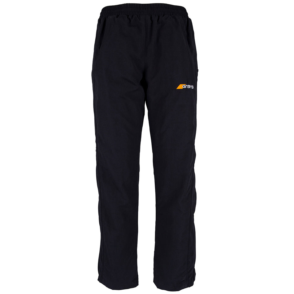 Grays Ladies Glide Trousers by Grays feature an elasticated waist, side pockets, and a small orange and white logo on the left thigh. These relaxed-fit pants have long leg zippers and are shown against a white background.