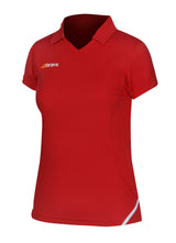The Grays G750 Women's Shirt is a black, short-sleeved sports polo with a collar and a white Grays logo on the left chest. Designed for quick drying, it also features a small white stripe on the lower right side.