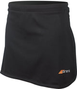 The Grays G600 Skort is a navy women's sports skirt featuring the Grays logo, made from stretch lycra for comfort—ideal as a versatile fashion skort for any activity.