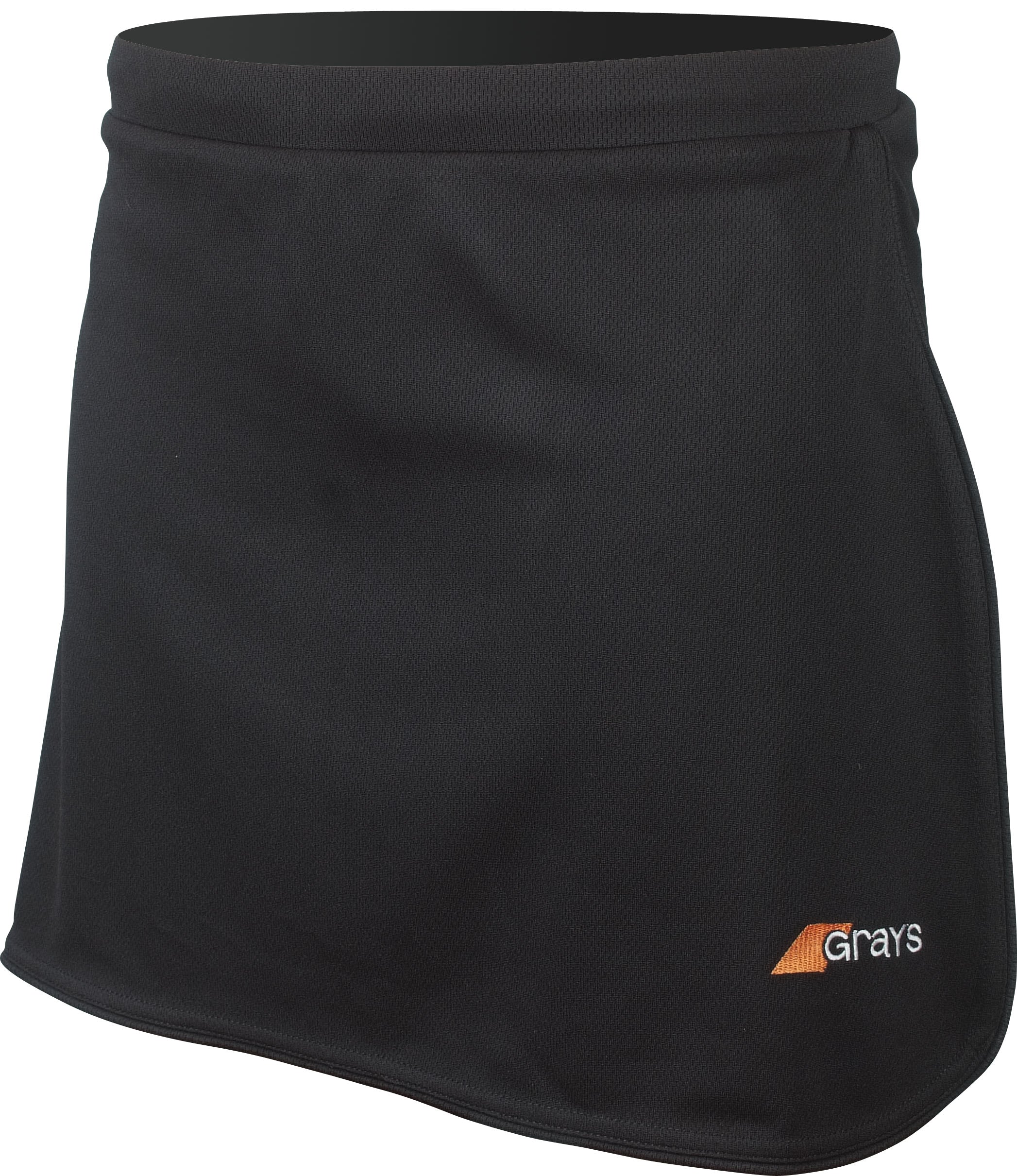 The Grays G600 Skort is a navy women's sports skirt featuring the Grays logo, made from stretch lycra for comfort—ideal as a versatile fashion skort for any activity.