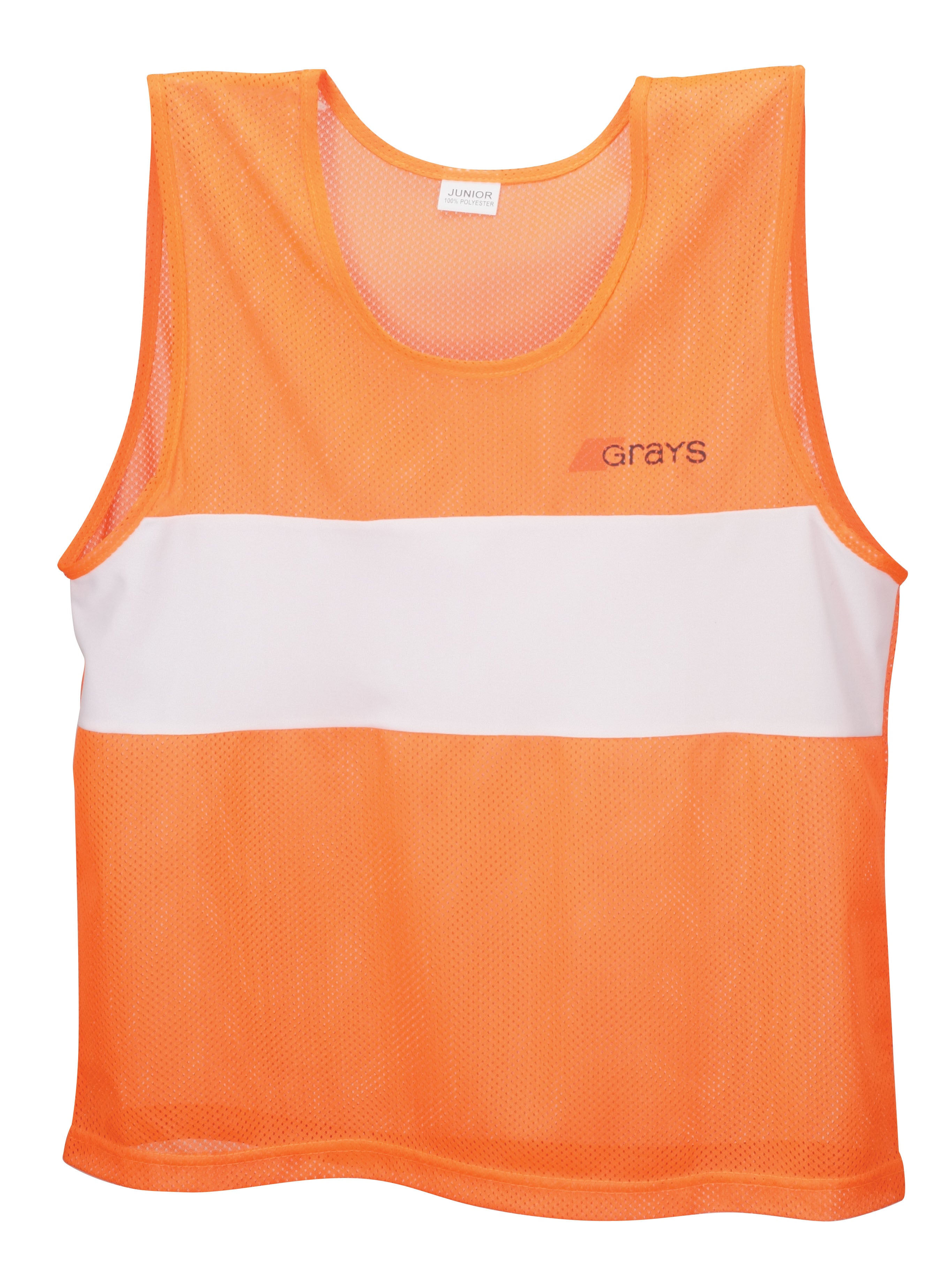 The Grays Hockey Training Bibs (Senior) by Grays are orange vests made from lightweight, breathable polyester mesh—ideal as sports bibs.
