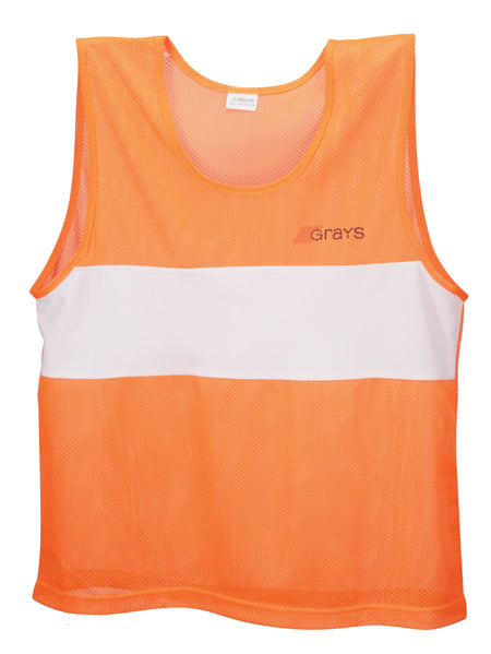 The Grays Hockey Training Bibs (Senior) by Grays are orange vests made from lightweight, breathable polyester mesh—ideal as sports bibs.