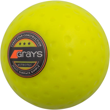 The Grays Astrotec Hockey Ball is a yellow, dimpled field hockey ball by Grays, designed as a reliable club match ball for county level play on multiple surfaces.