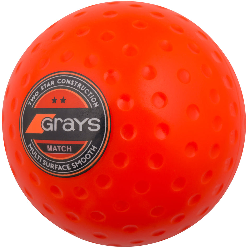 The Grays Match Hockey Ball, in bright orange with the Grays logo, is ideal for club level play and features multi-surface compatibility with two-star construction.