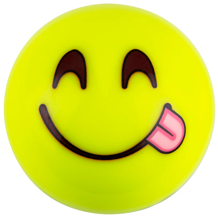 The Grays Emoji Hockey Balls (2021) by Martin Berrill Sports feature a yellow smiley face with closed, happy eyes and a wide smile, playfully sticking out its pink tongue—bringing emoji fun to the hockey field.