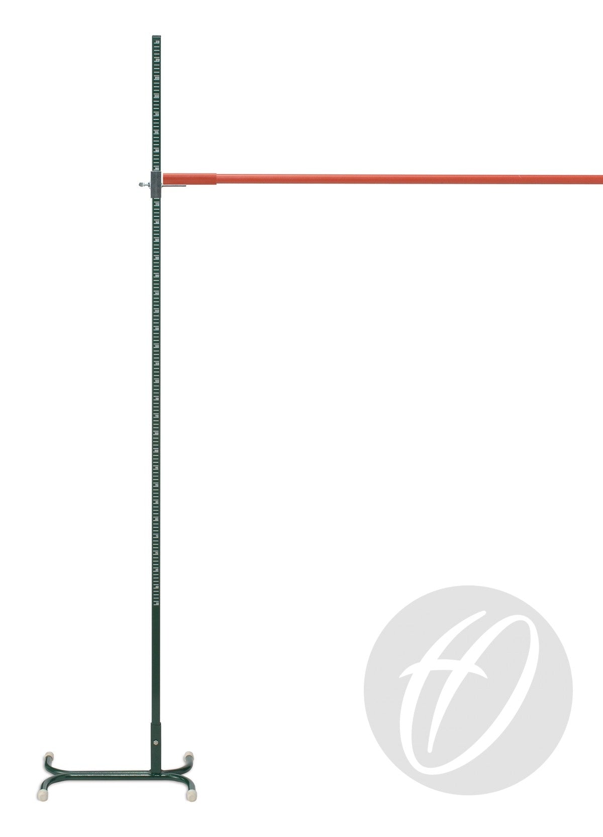 Featuring the Harrod Sport HJ1 – Senior Practice High Jump Stands and high jump bar, this setup showcases steel uprights with clear measurement markings, all set against a plain white background with a circular logo in the bottom right corner. Ideal for practice sessions, the HJ1 stands ensure accurate and easy height adjustments every time.