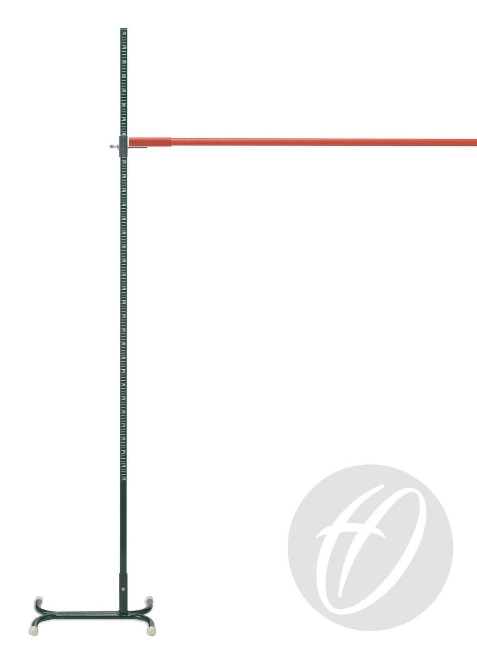 Featuring the Harrod Sport HJ1 – Senior Practice High Jump Stands and high jump bar, this setup showcases steel uprights with clear measurement markings, all set against a plain white background with a circular logo in the bottom right corner. Ideal for practice sessions, the HJ1 stands ensure accurate and easy height adjustments every time.