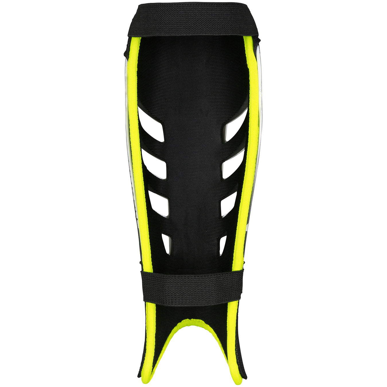 The Grays G800 Shinguard by Grays features a black/yellow lightweight polymer shell, cutout vents with hypervent airflow, two adjustable straps, and ergonomic padding for superior sports protection.