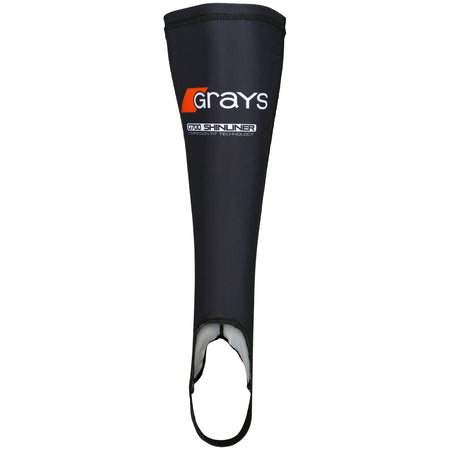 The Grays G700 Shinliner for sports has an ankle stirrup at the bottom and features the Grays logo in white and orange at the top.
