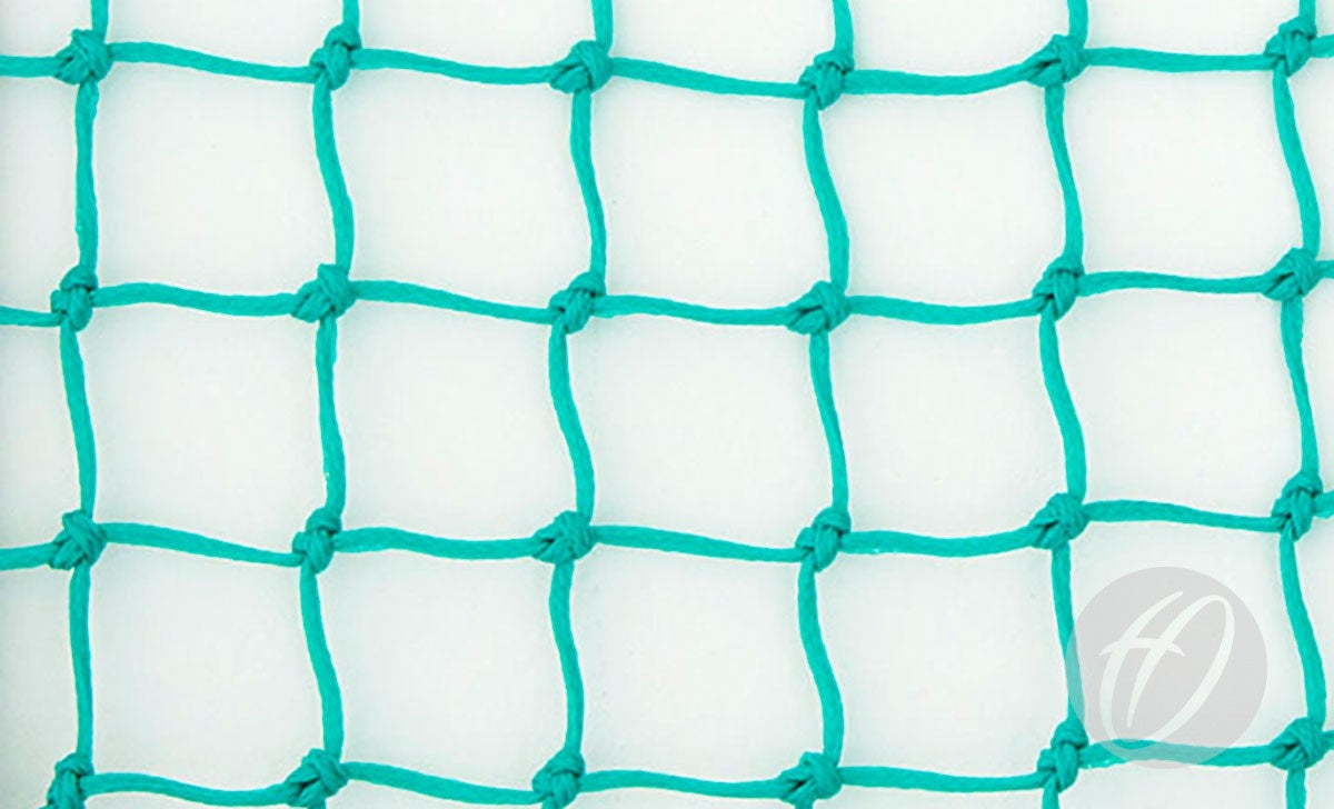 A close-up of the Harrod Sport 3MM Spare Mini Target Net, featuring green braided material with square-shaped knotted holes, shown against a white background.