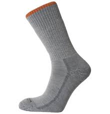 The Horizon Socks Horizon T20 Cricket Sock is a single gray, durable athletic sock featuring a ribbed texture and an orange band at the top, shown against a white background.