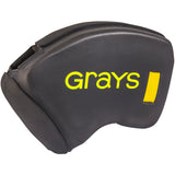 The Grays Nitro GK Hand Protector - Pair is a black field hockey goalie hand protector with "Grays" in yellow, a yellow rectangular side patch, and an ergonomic design for comfort.
