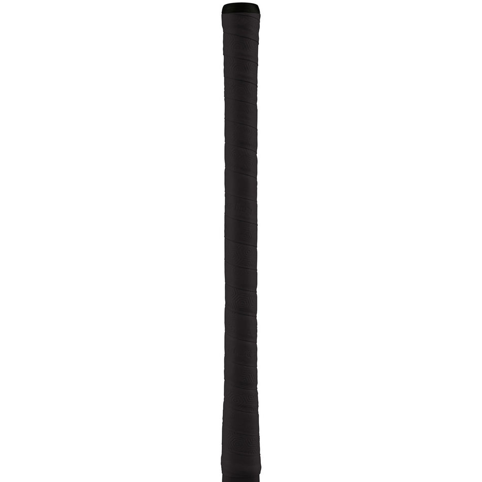 A close-up of the Grays Twintex Grip by Grays, featuring a black, textured hexagonal design for top hand control, shown vertically against a white background. Ideal for enhancing grip on hockey sticks and other sports equipment.