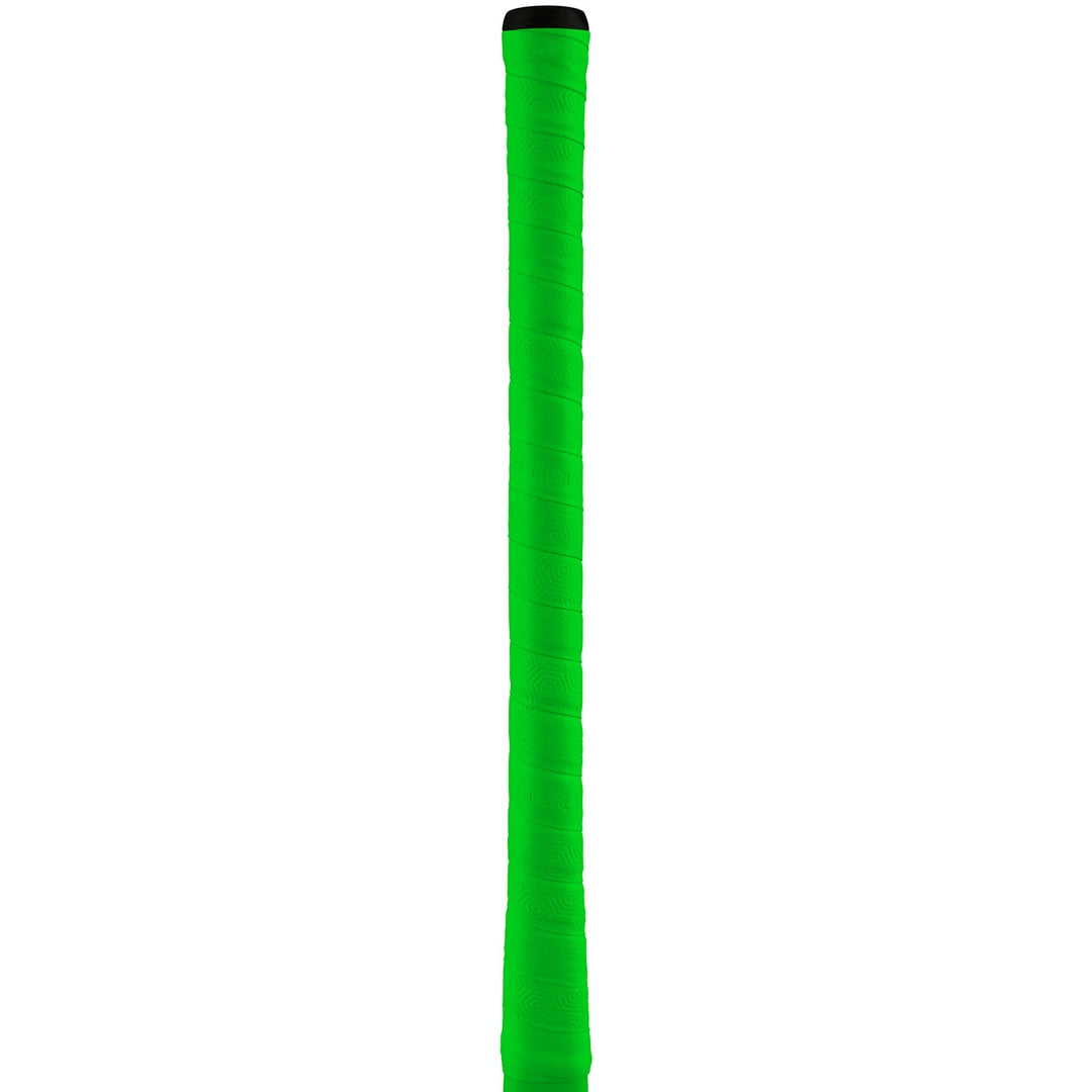 A black, textured Grays Twintex Grip from Grays, designed to improve top hand control on sports rackets or similar equipment, is displayed vertically against a white background.