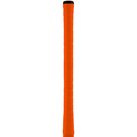 The Grays Twintex Grip wrap in orange, with a hexagonal pattern for top hand control and a black top band, is shown against a white background.