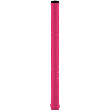 The Grays Twintex Grip, a bright pink tennis racket by Grays featuring a spiral textured grip for optimal top hand control, is shown vertically against a white background.