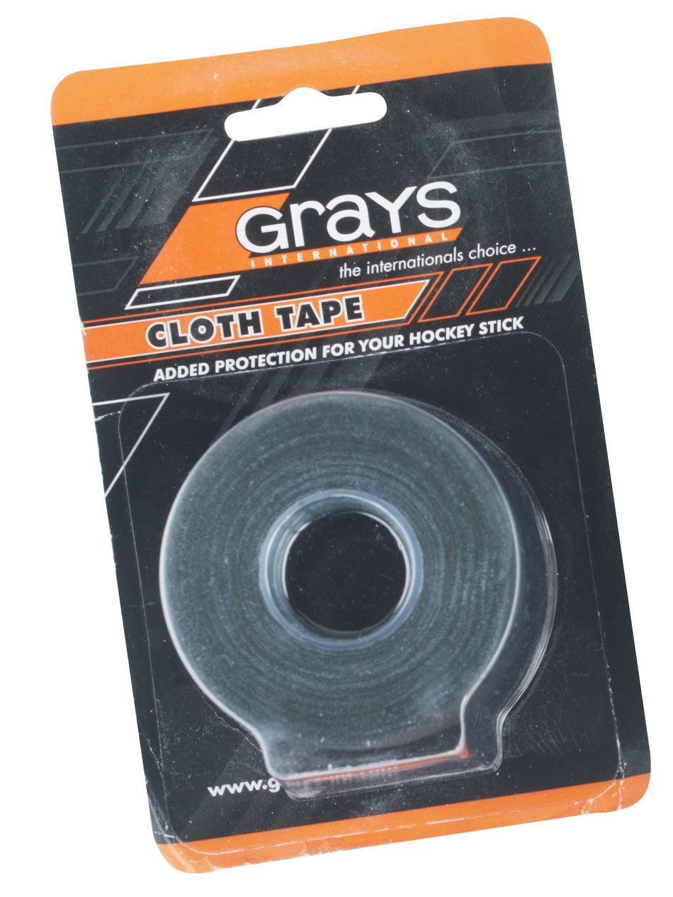 A roll of Grays Cloth Tape in black, visible through clear packaging, offers added protection for your hockey stick shaft. The tape is 36mm x 9m and features the Grays brand.