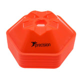A set of 50 bright orange Precision Training Pro HX Saucer Cones, each 200mm tall with a hexagonal design and a black "precision" logo and figure on the front.