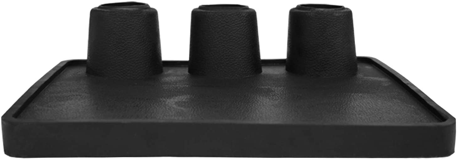 The Hunts County Reflex Flexi Practice Stumps by Hunts County is a black rectangular mat with a rubber base, three cylindrical raised holders in a row, textured surface, and raised edges—ideal for practice and coaching training.