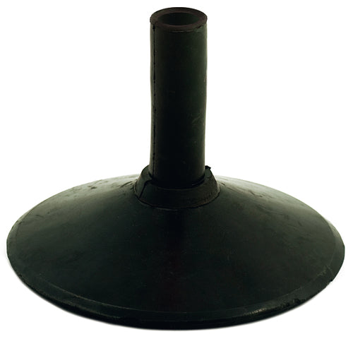 The Precision Training Heavy Duty Pole Base by Precision Training is a black rubber base with a wide, flat design and vertical cylindrical tube, ideal for securely holding training poles during sports activities.