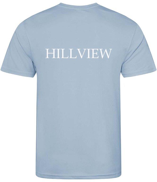 The Hillview Primary School T-Shirt by Martin Berrill Sports is shown from the back with "HILLVIEW" printed in bold white letters—ideal to pair with a Hillview Primary Hoody.